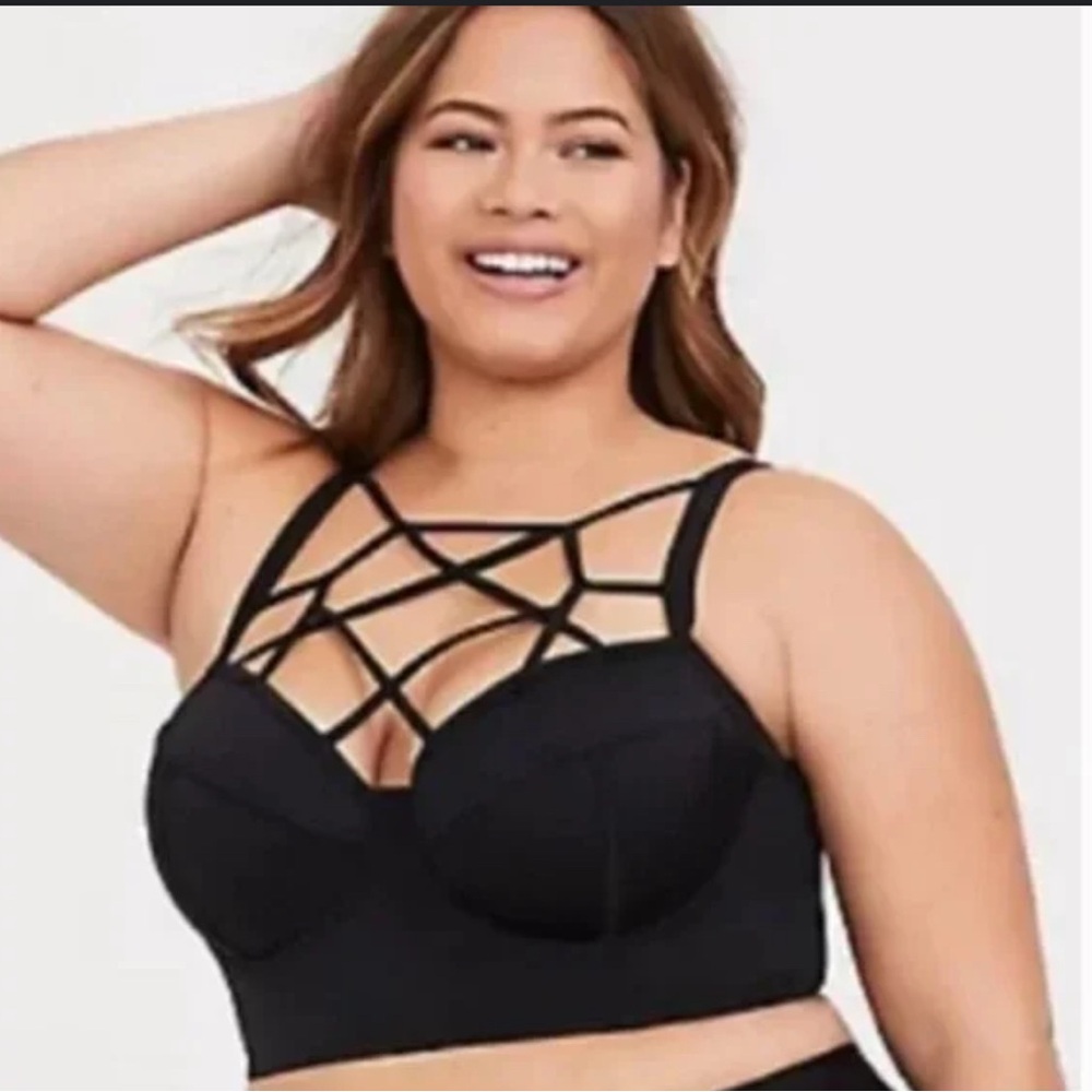 Torrid Black Caged Push-Up Balconette Bikini Top Black Strappy Women's swim